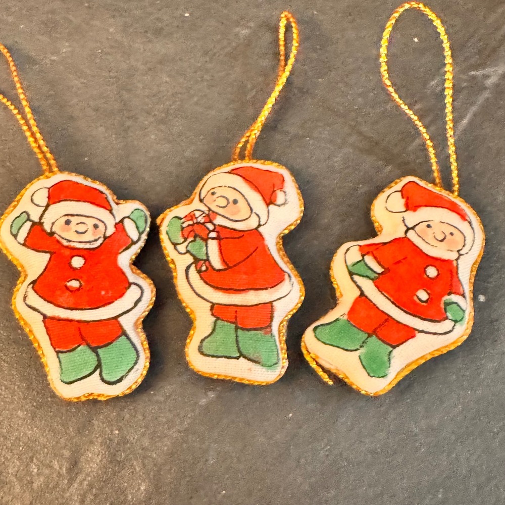 Set of 3 Vintage Santa Claus Christmas Ornaments Fabric Hanging Decorations‎